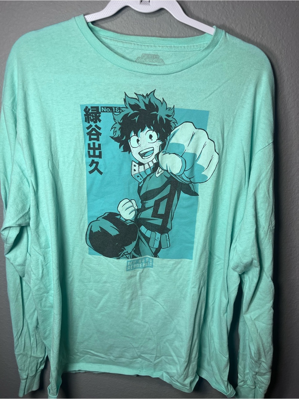 Mint Green Anime Graphic Long Sleeve Tee - Unbranded